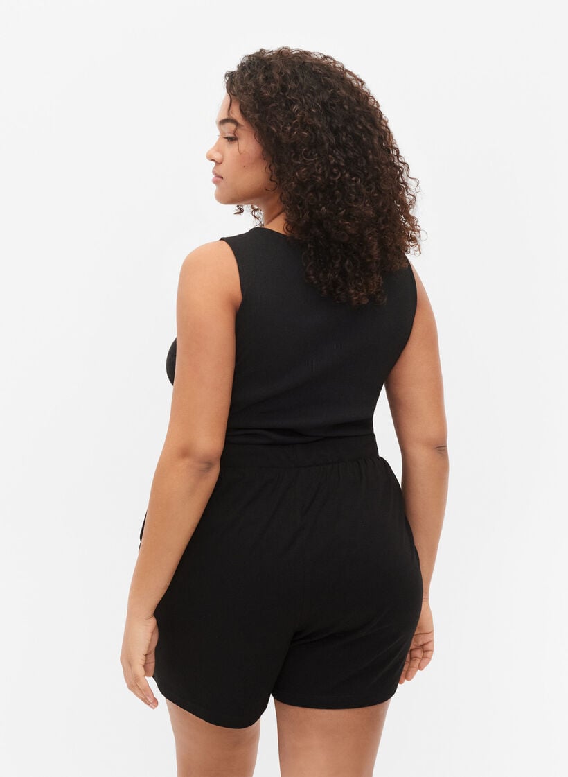 Losse pyjama shorts van katoenmix, Zwart, Model image number 2