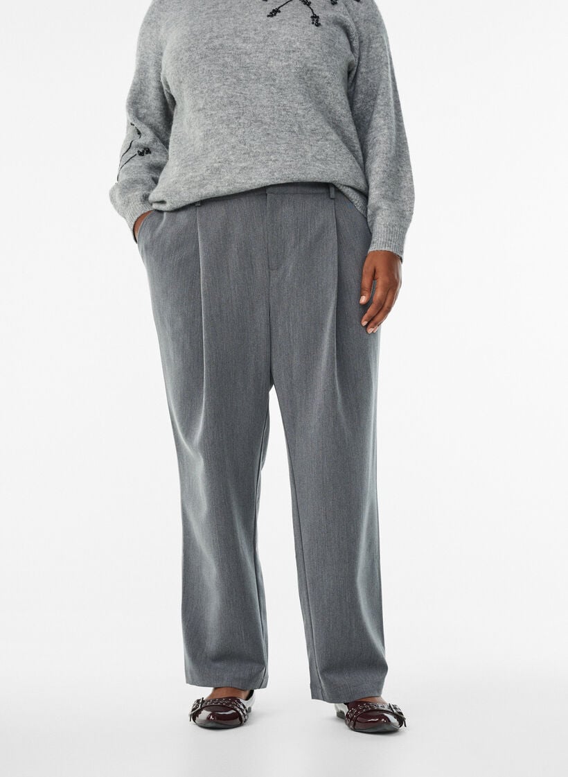 Dressebroek met hoge taille en rechte pijpen, Grijs, Model image number 2