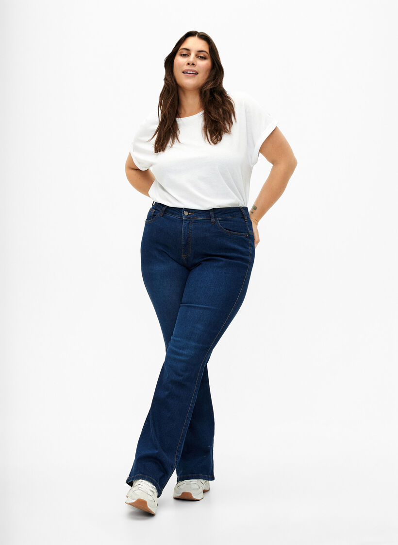Ellen bootcut jeans met hoge taille, Blauw, Model image number 0