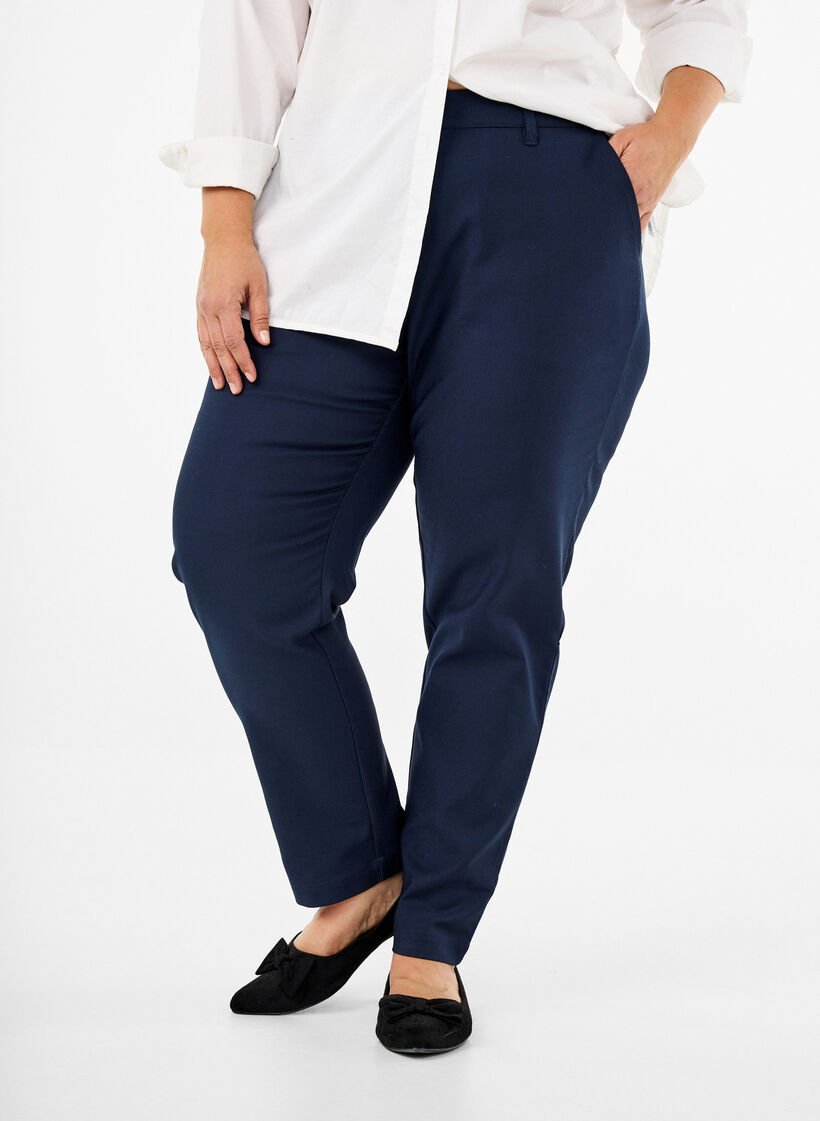 Broek met hoge taille en rechte pijpen, Blauw, Model image number 2