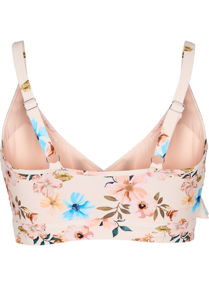 Bloemen bikinitop met ruches, Beige, Packshot image number 1