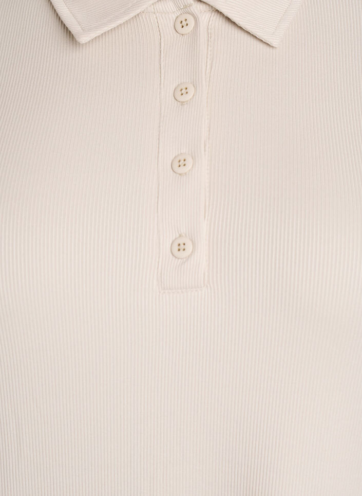 Polo in zachte rib met lange mouwen, Beige, Packshot image number 2