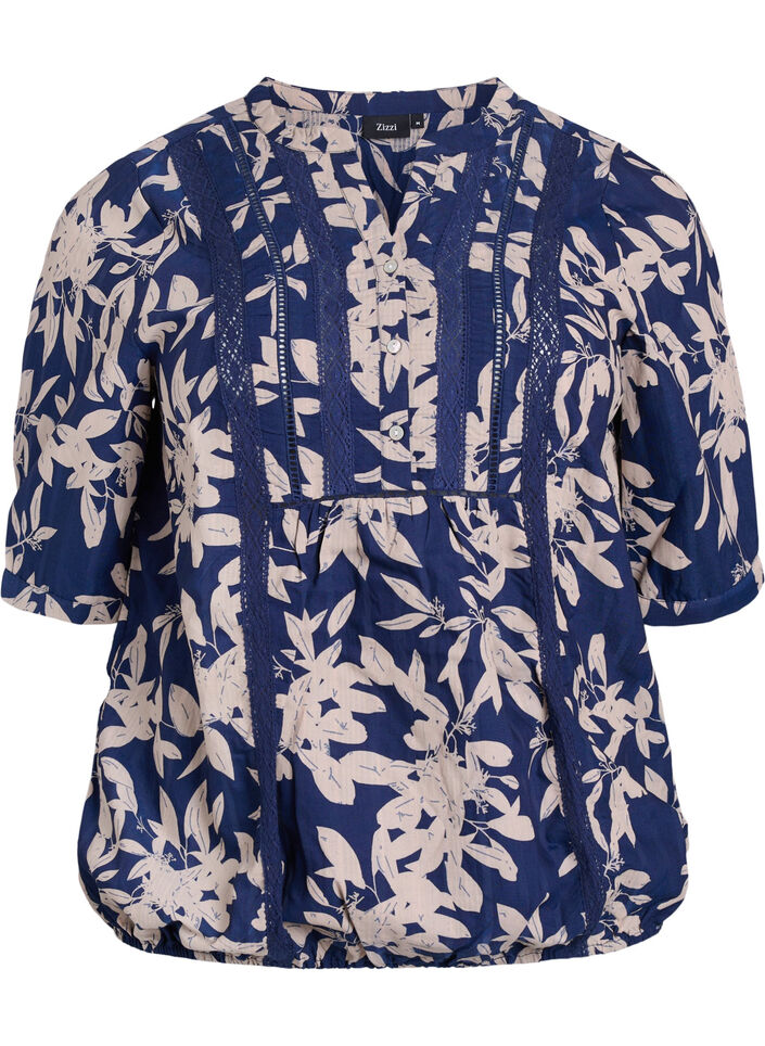 Blouse met print en 1/2 mouwen, Blauw, Packshot image number 0
