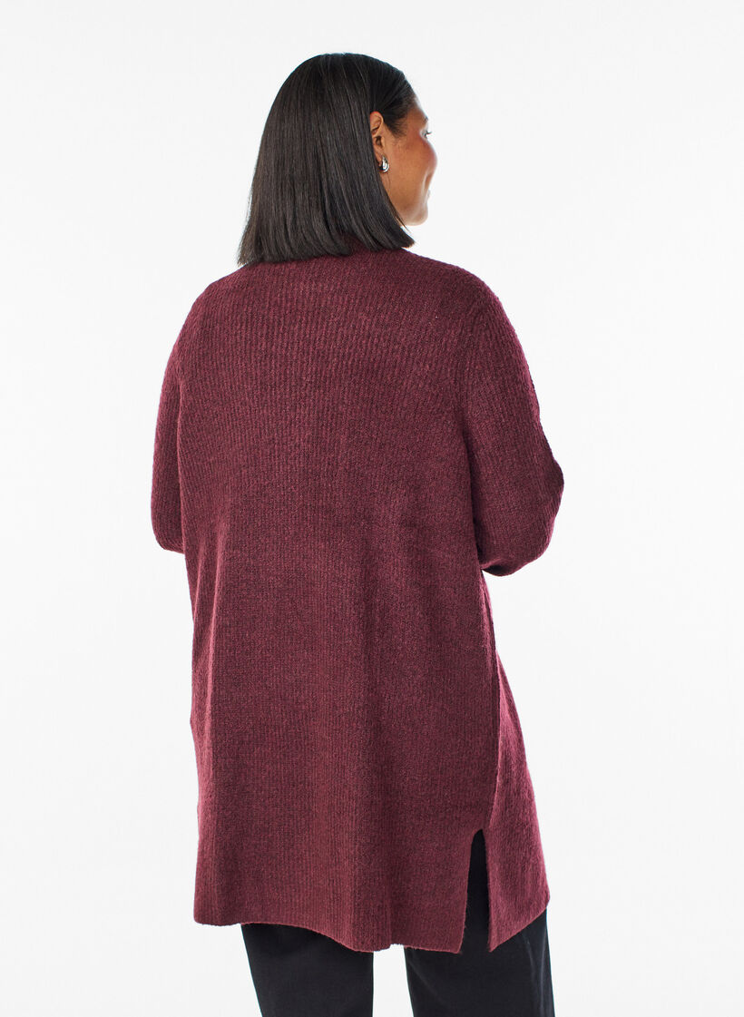 Cardigan long c&ocirc;tel&eacute; sans fermeture, Bordeaux, Model image number 2