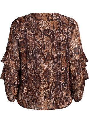 ZizziBlouse met dierenprint en ruches, Brown Snake AOP, Packshot image number 1