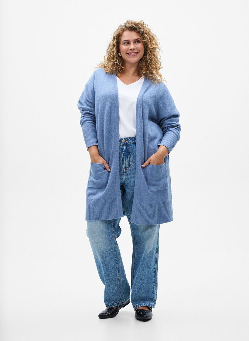 Geribd gebreid vest met zakken, Blauw, Model image number 1