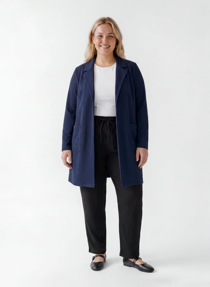 Lange jas met zakken, Blauw, Model image number 1