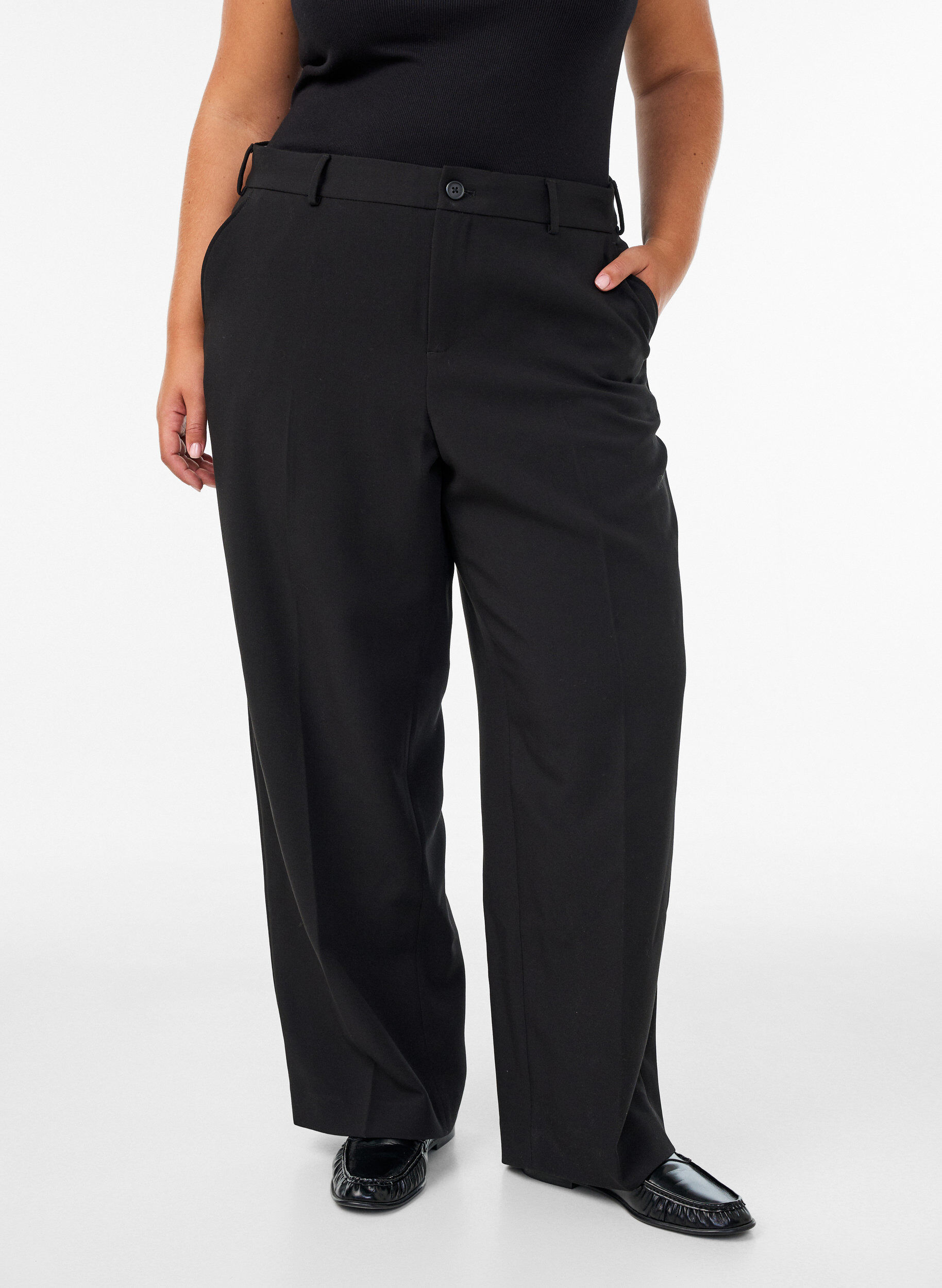 ZizziOp maat gemaakte broek met wijde pijpen en hoge taille, Zwart, Model image number 2