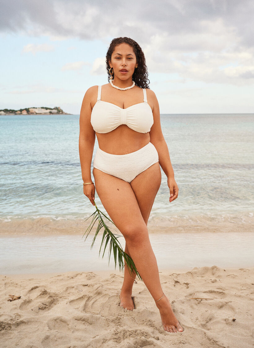 Bikinibroekjes met een structuurpatroon en normale taille, Wit, Image