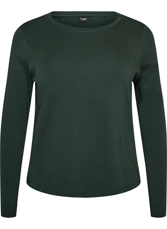 Basic T-shirt met lange mouwen en ronde hals, Groen, Packshot image number 0