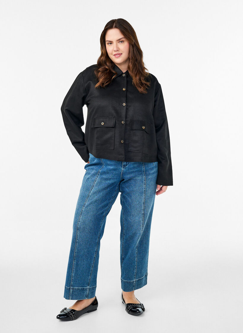 Korte jas van imitatiesuède met zakken, Zwart, Model image number 1