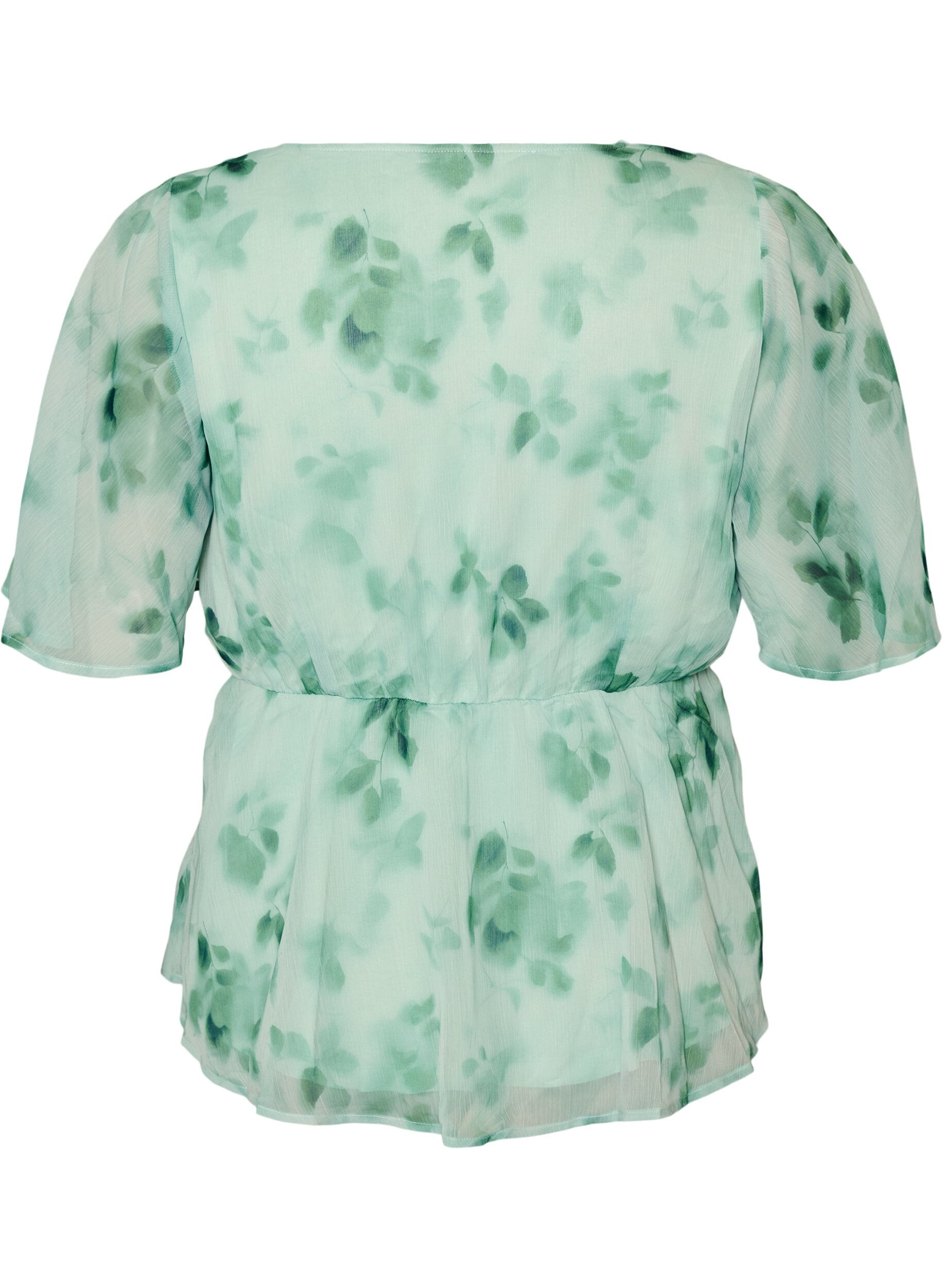 ZizziBloemen chiffon blouse met korte mouwen, Groen, Packshot image number 1