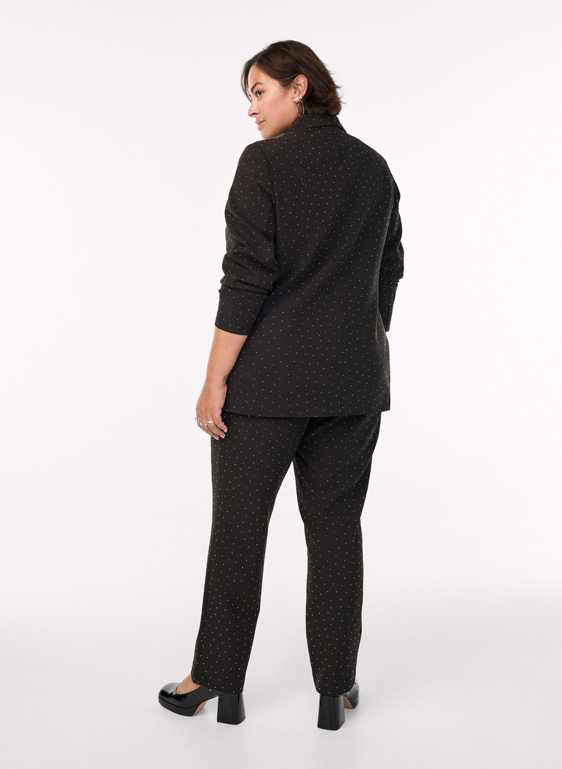 ZizziBroek met rhinestones en een hoge taille, Zwart, Model image number 1