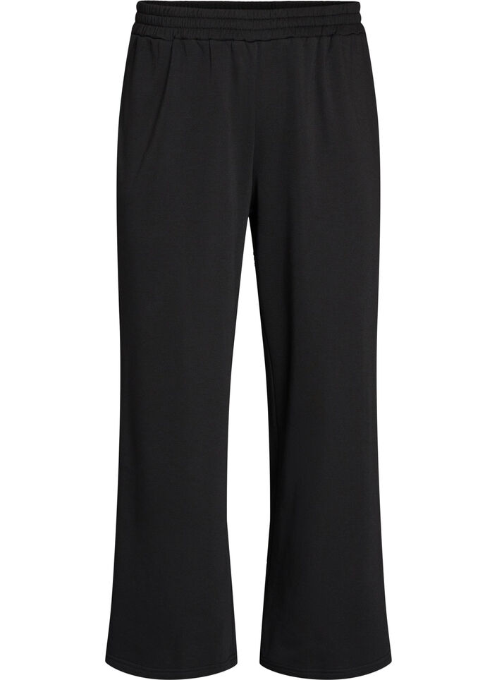 Sweatpants met hoge taille en wijde pijpen, Zwart, Packshot image number 0