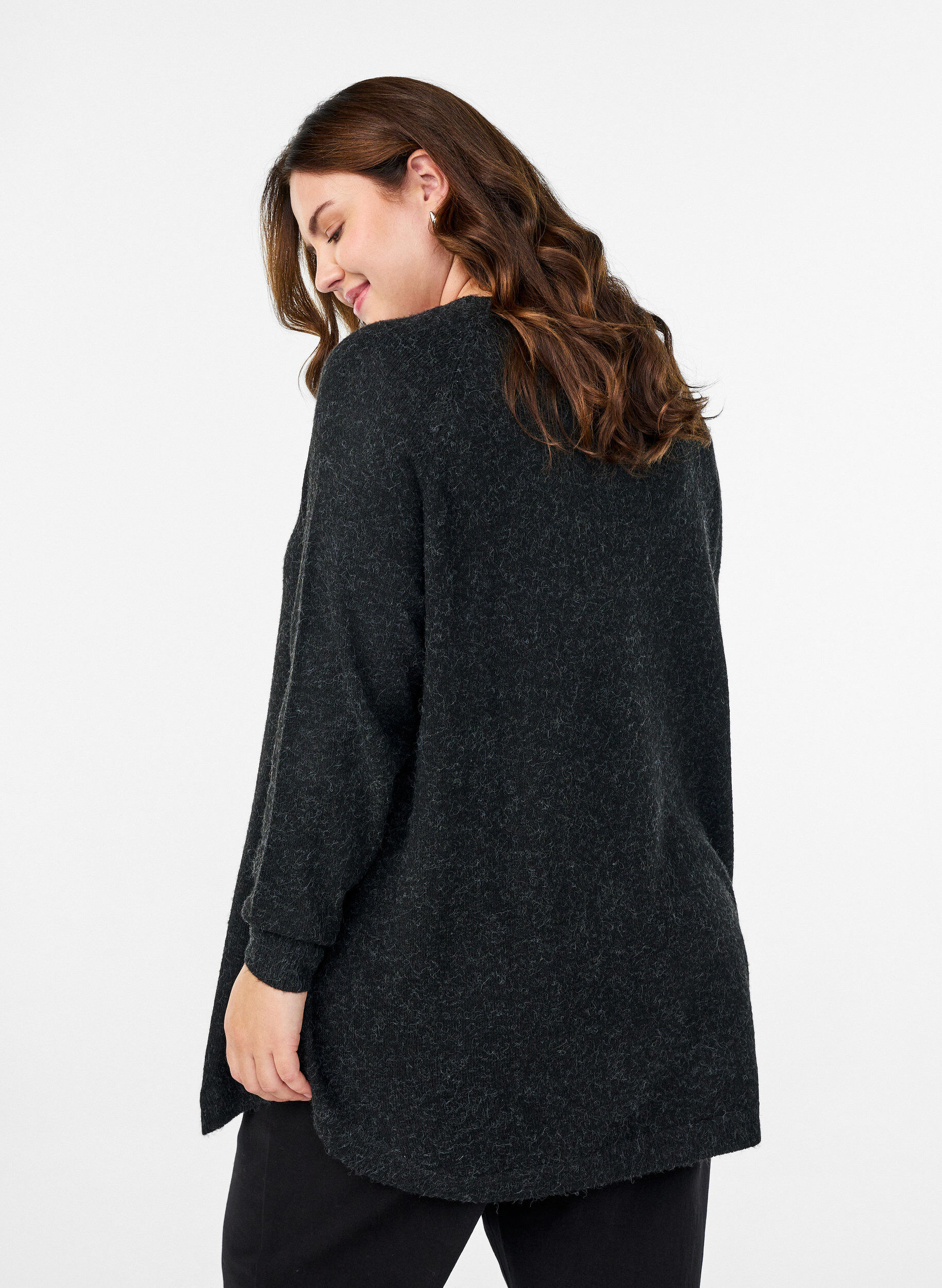 ZizziLange gebreide blouse met bolknopen, Grijs, Model image number 2