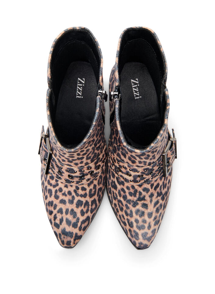 Wide fit - Luipaard print enkellaarsje met gesp en studs, Leopard AOP, Packshot
