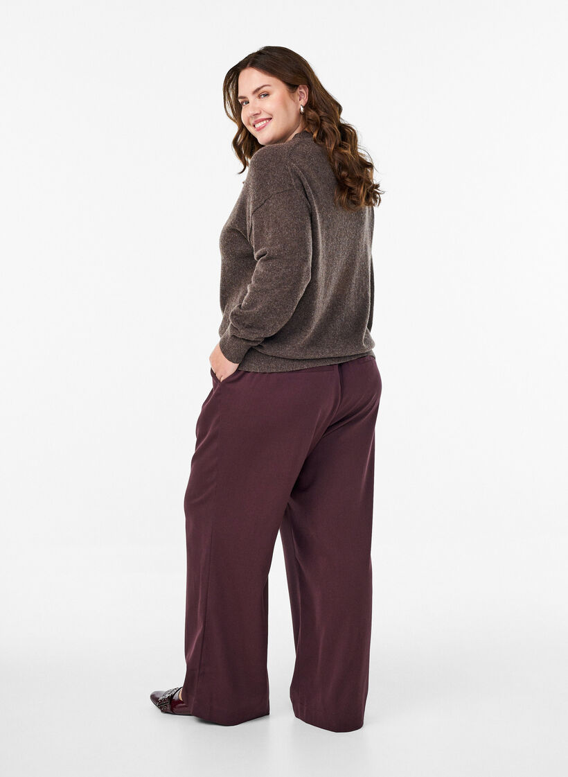 Wijde broek met een hoge taille, Donker Bordeaux, Model image number 1