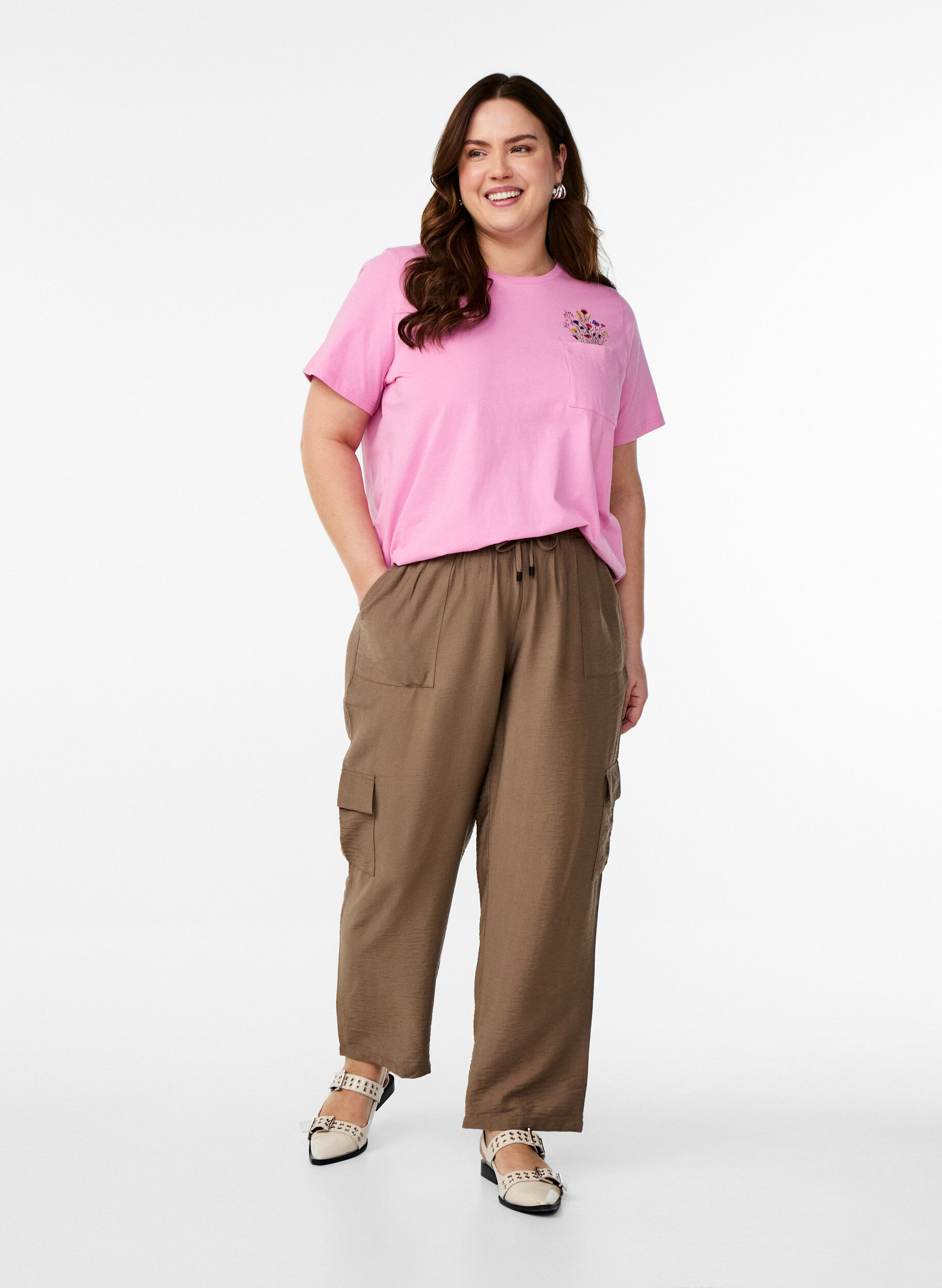 ZizziT-shirt met borstzakje, Roze, Model image number 1