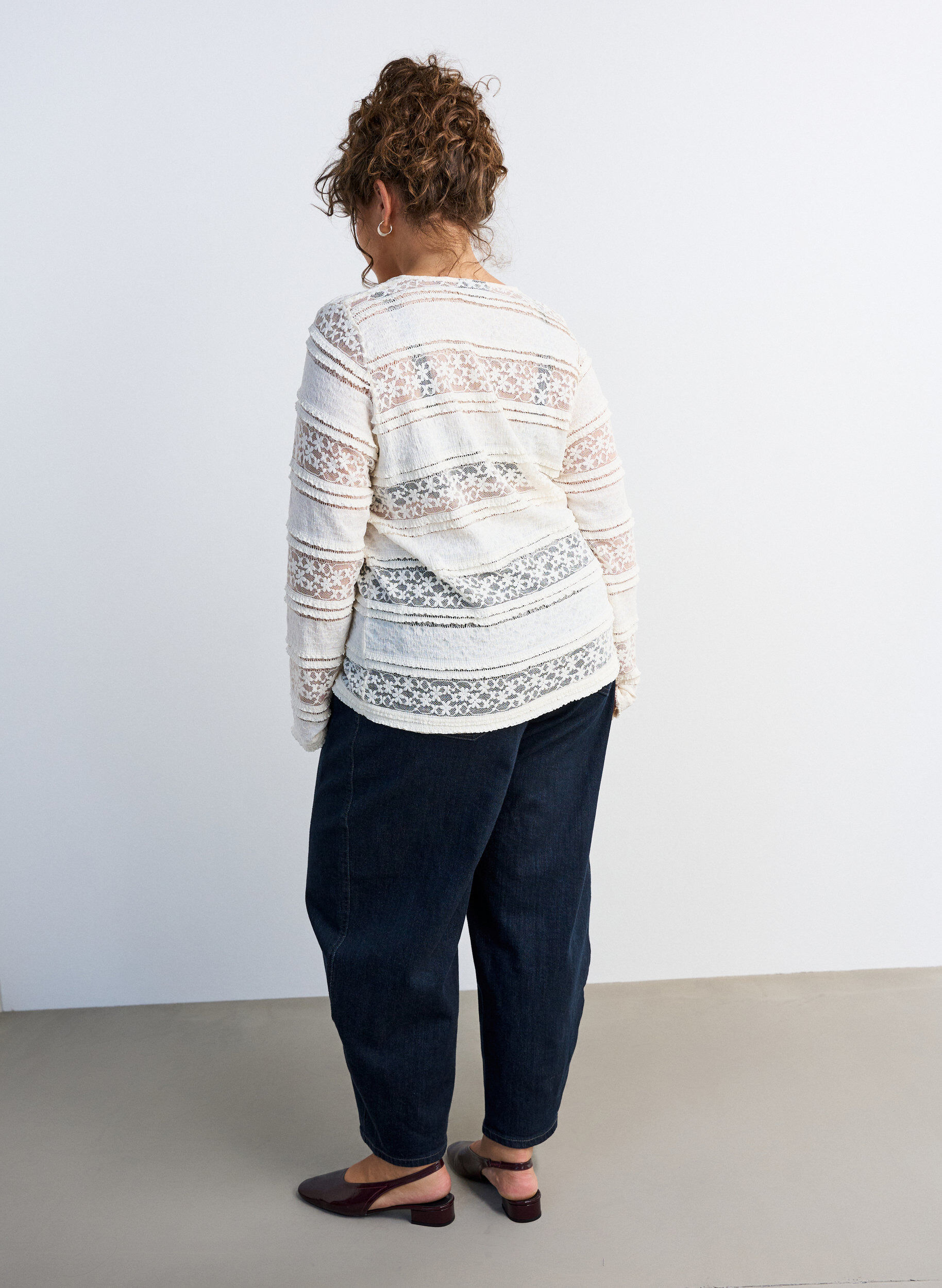 ZizziKanten blouse met lange mouwen, Vanille, Model image number 2