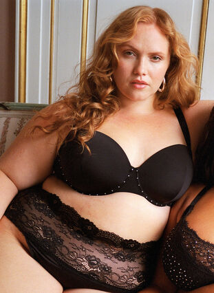 ZizziGevormde bh met sierstenen, Black, Image image number 0