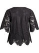Kanten blouse met V-hals en 1/2 mouwen, Zwart, Packshot image number 1