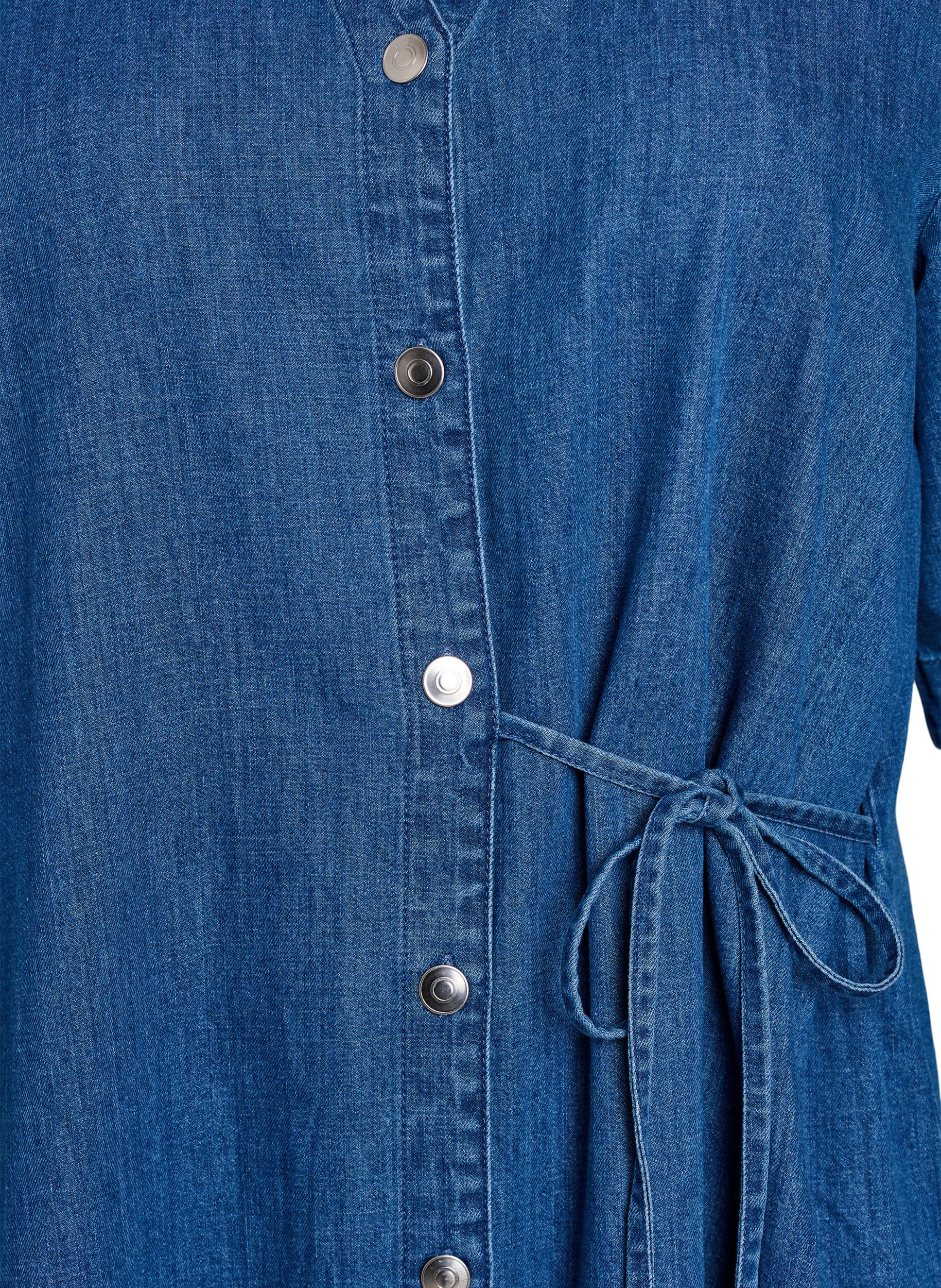ZizziDenimjurk met knoopsluiting en strikdetail, Blauw, Packshot image number 2