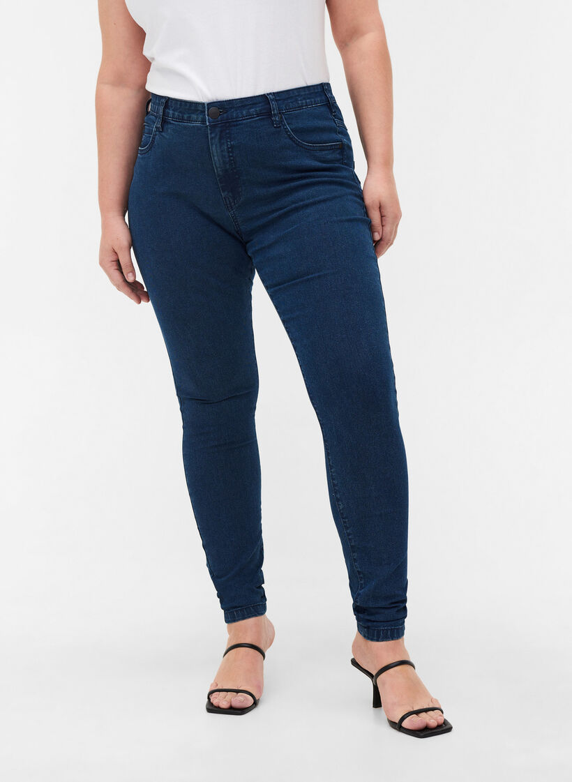 super slim fit Amy jeans met hoge taille, Blauw, Model image number 4