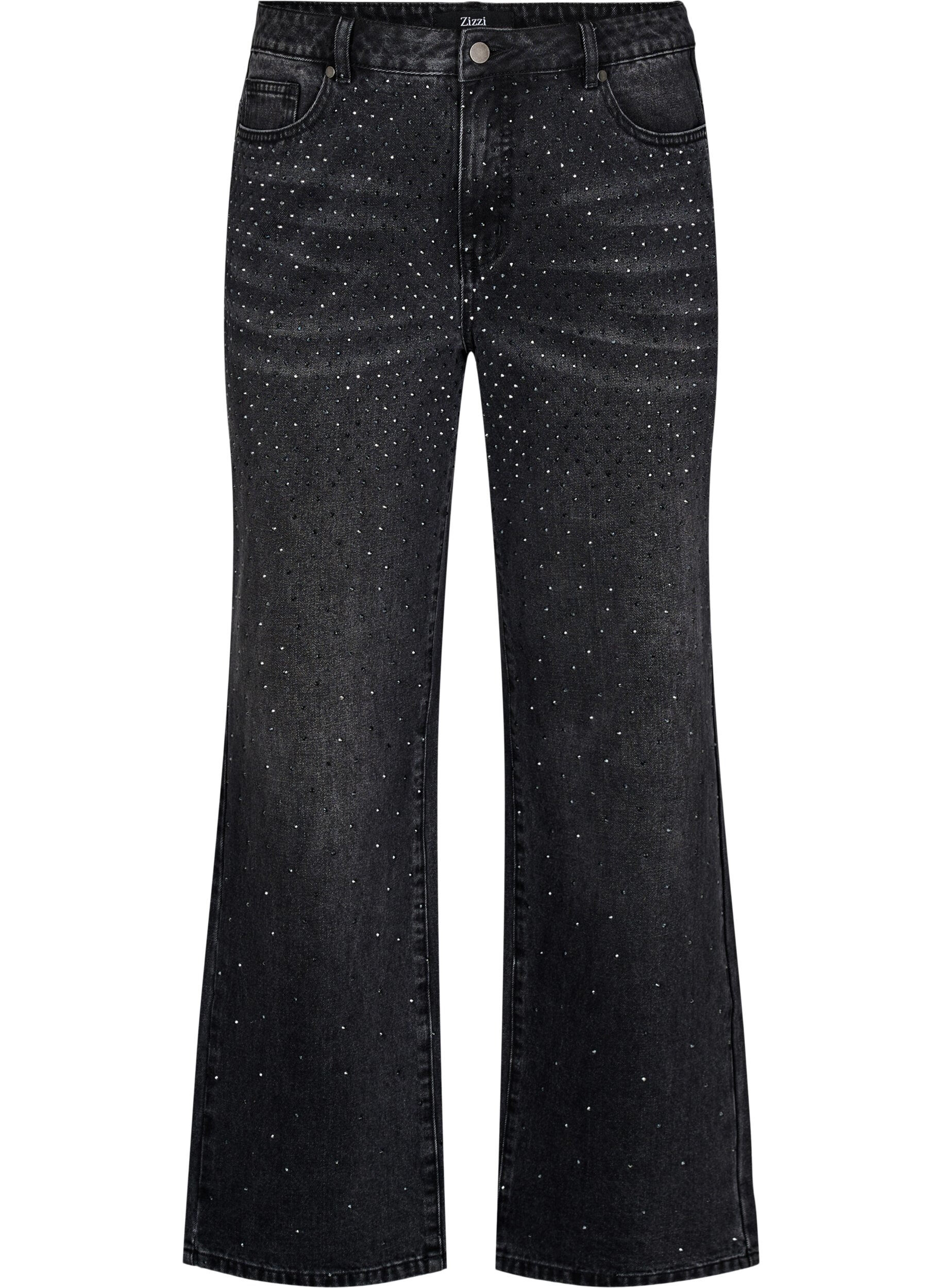 Straight-fit jeans met rhinestones en een hoge taille