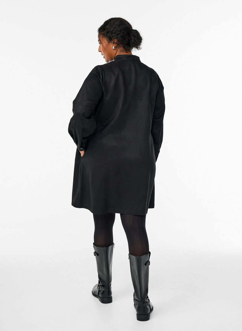 Lang overhemd van imitatie-suède met rits, Zwart, Model image number 2