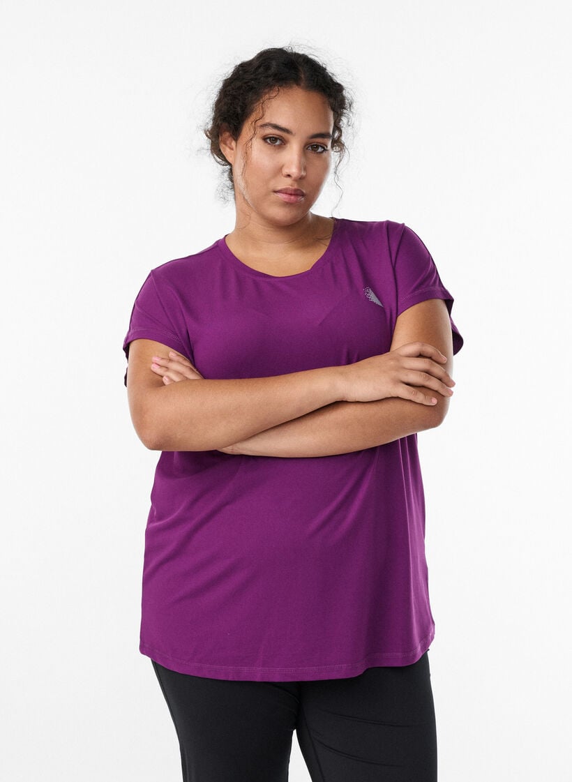 Effen gekleurd trainingsshirt, Paars, Model image number 0