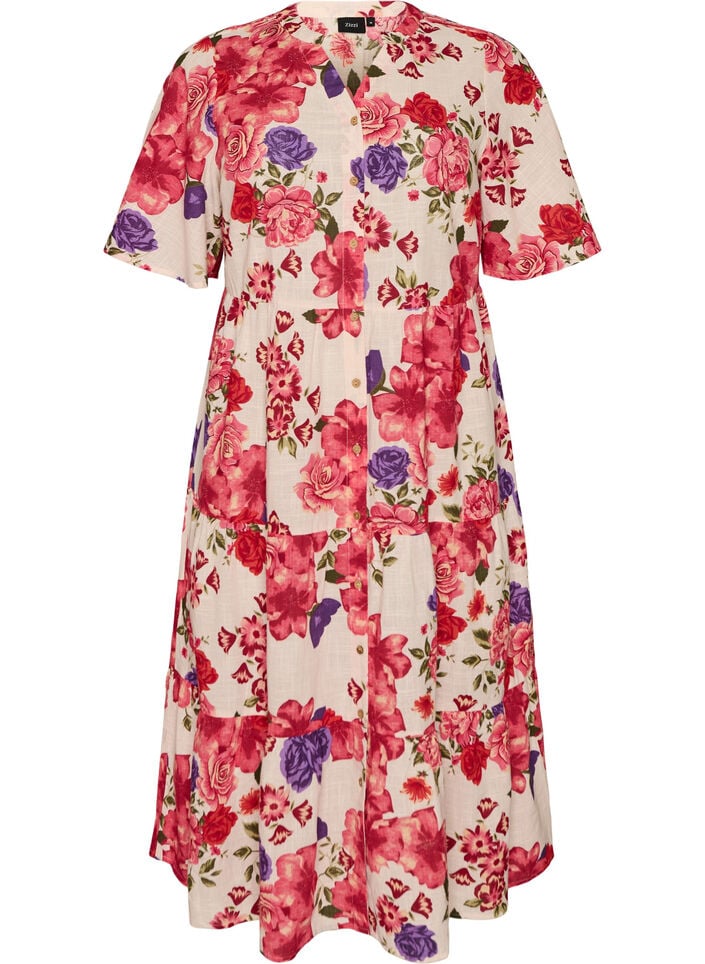 Katoenen midi jurk met bloemenprint, Rood, Packshot image number 0