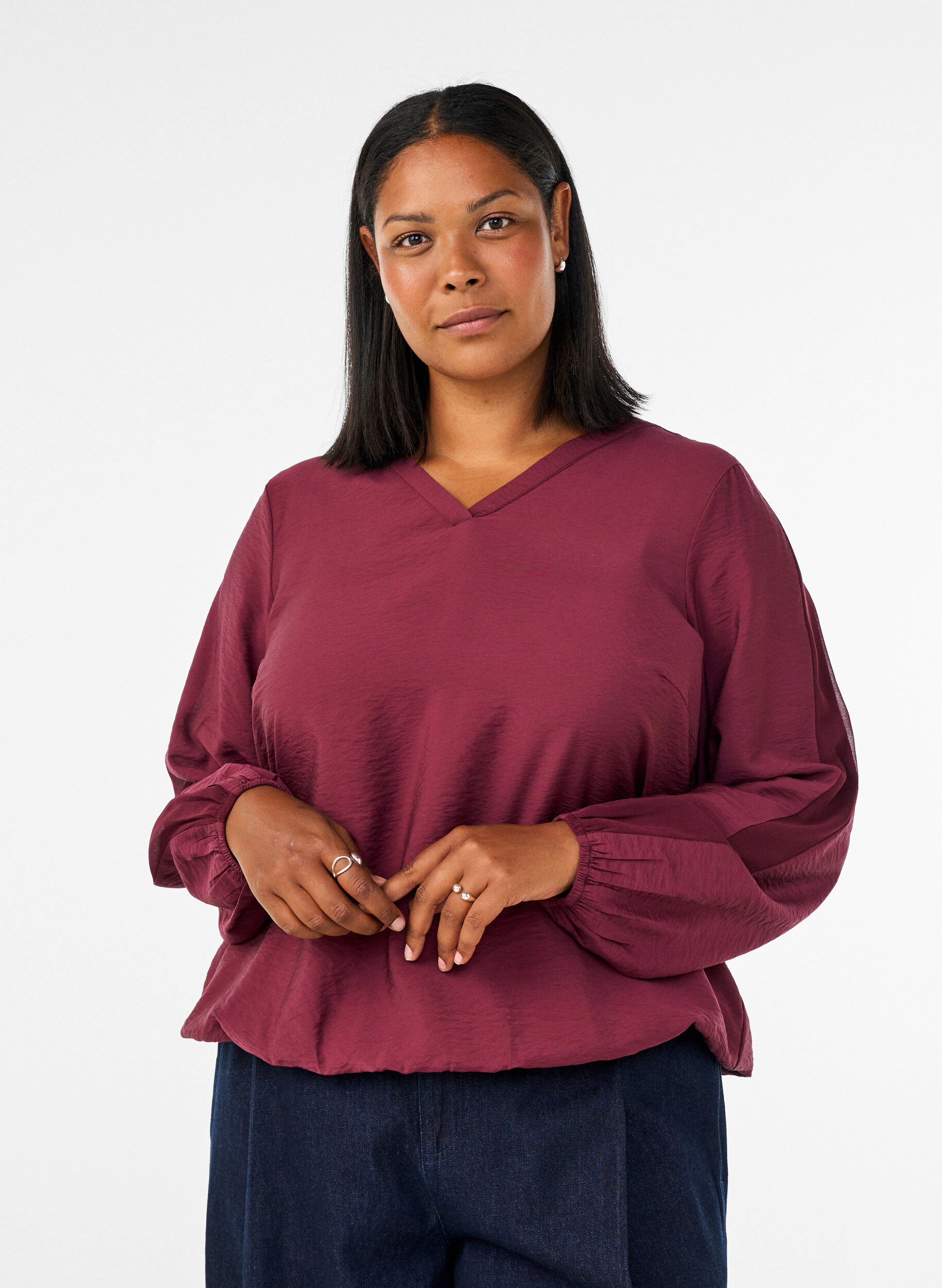 ZizziBlouse met balloneffect en chiffondetails, Rood, Model image number 0