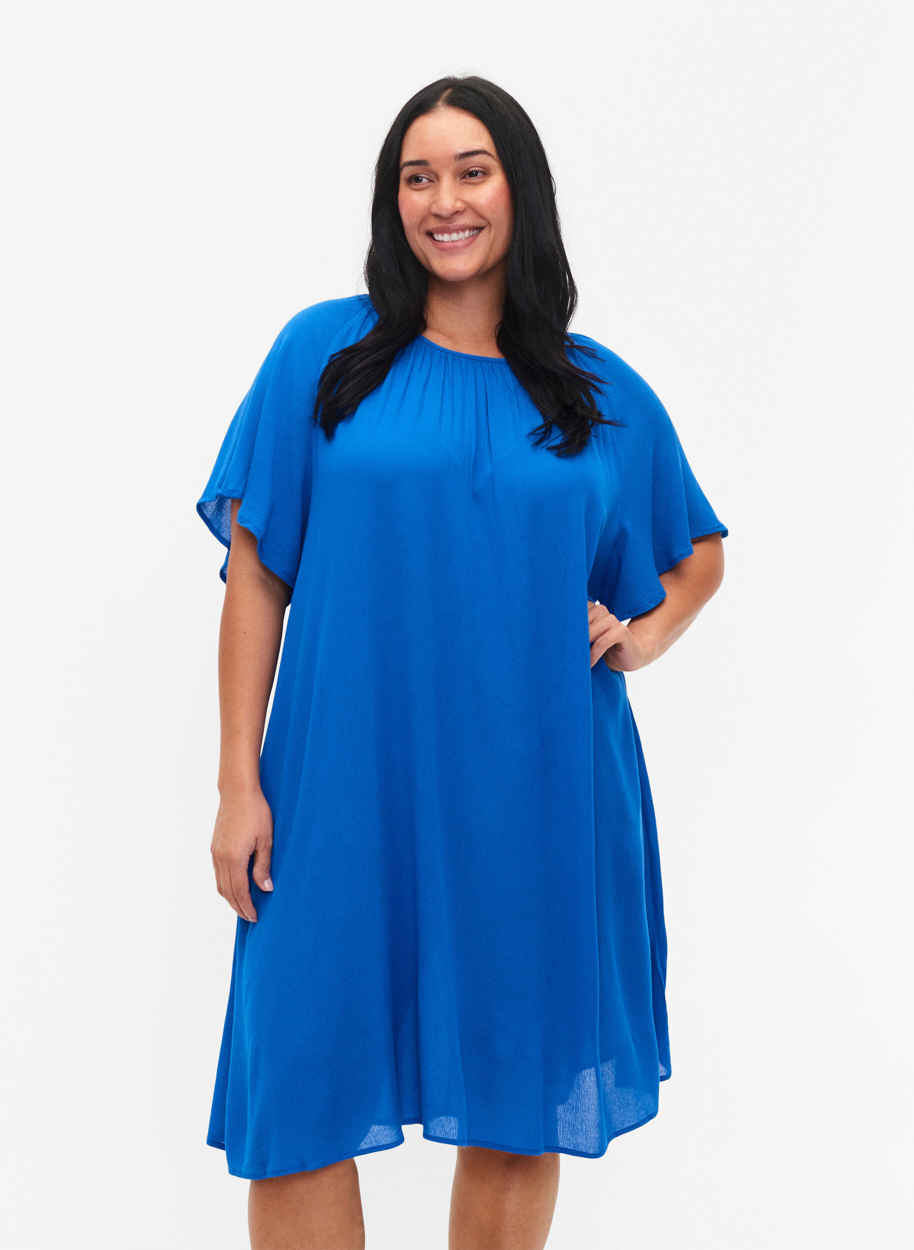 Jurk van viscose met korte mouwen, Victoria blue, Model