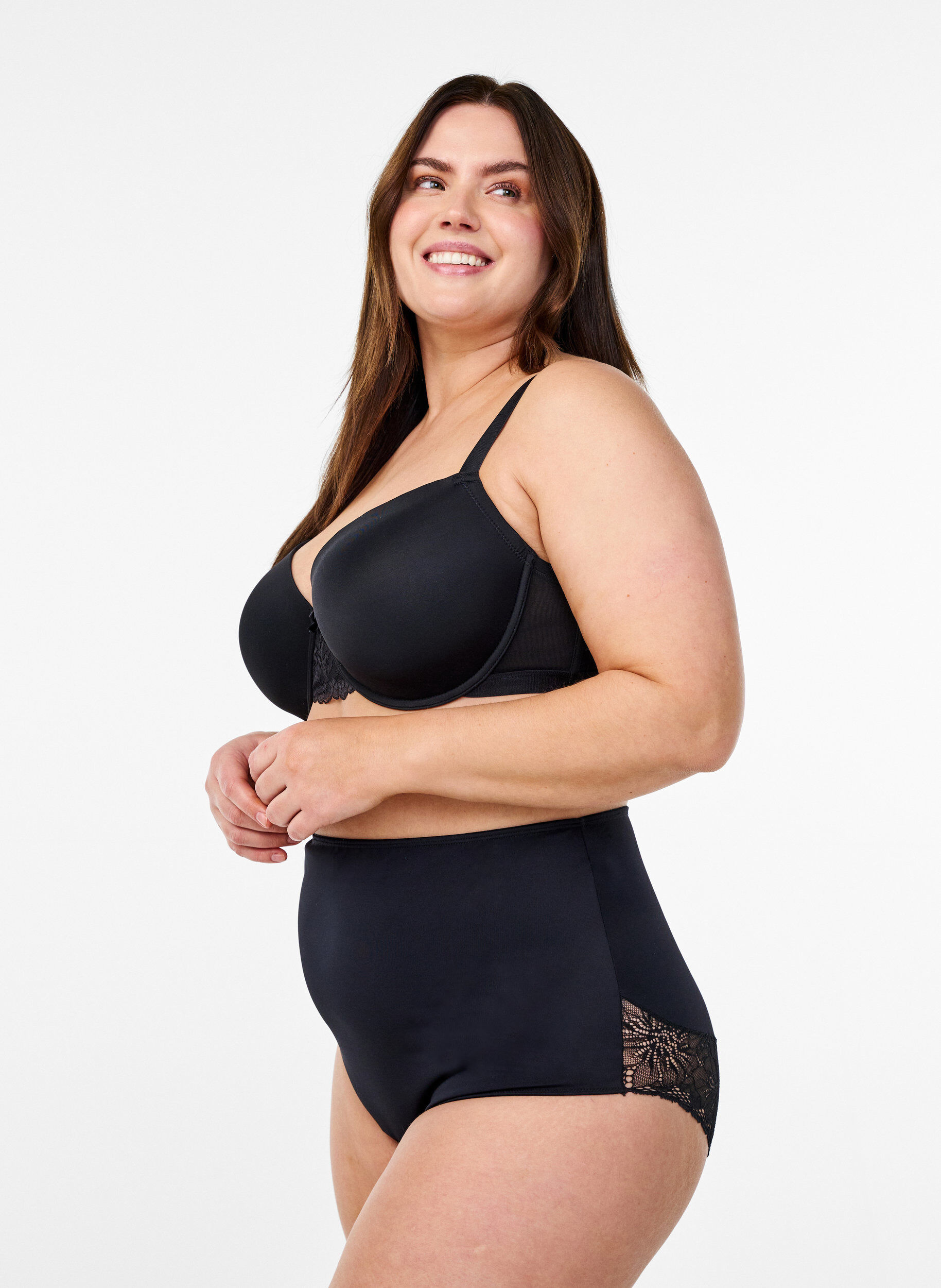 Vormgevende slip van microvezel met een super hoge taille, Zwart, Model