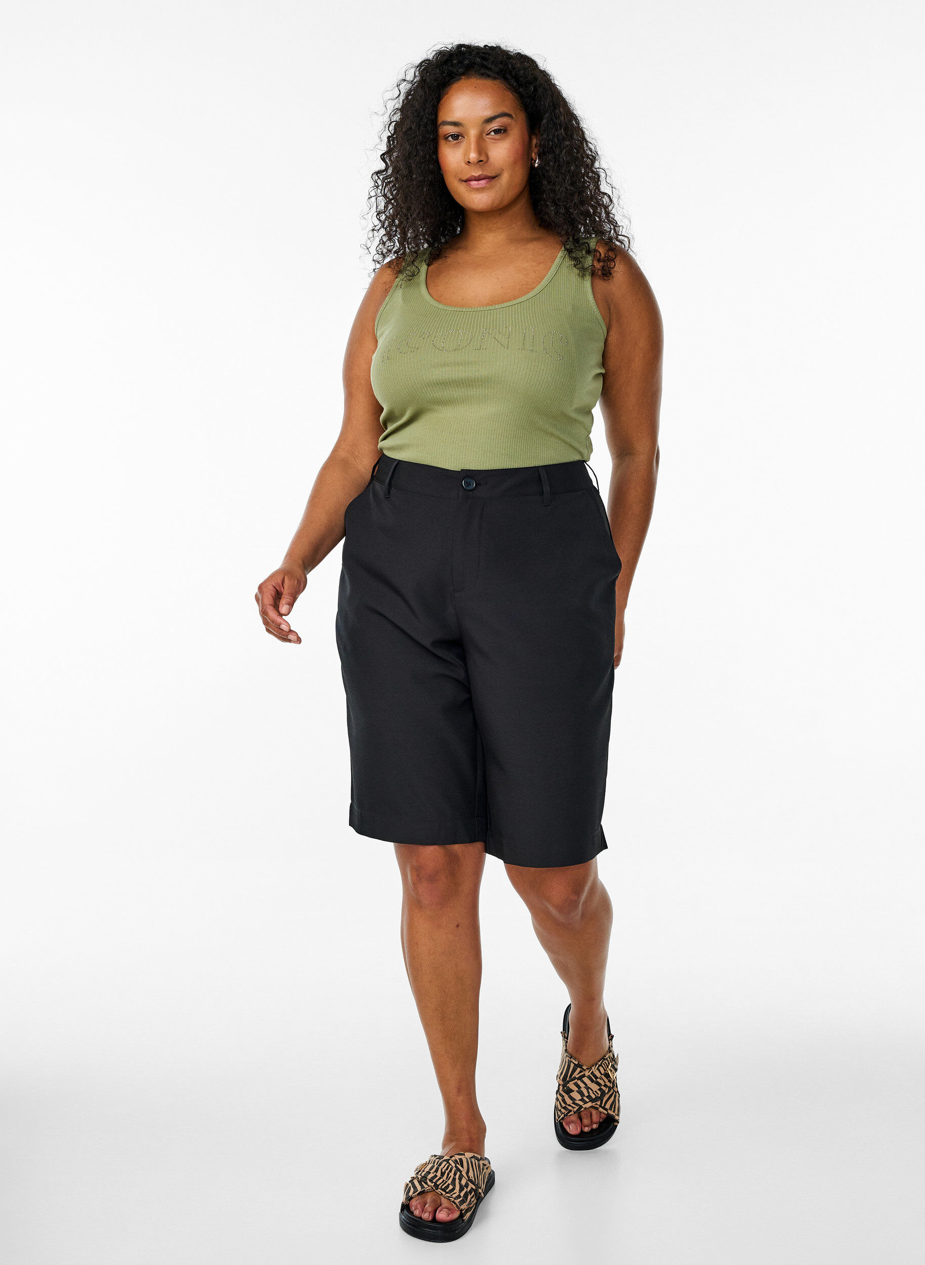 ZizziTanktop met strass steentjes en slanke pasvorm, Groen, Model image number 1