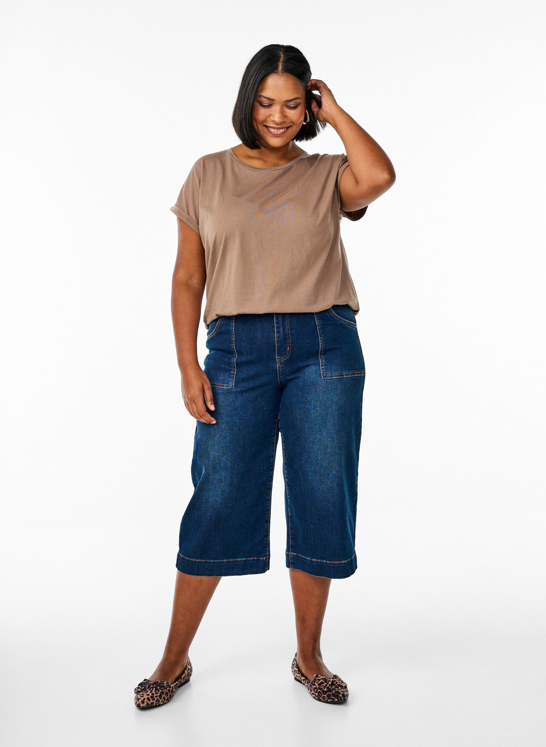 ZizziT-shirt met korte mouwen in een katoenmix, Bruin, Model image number 1