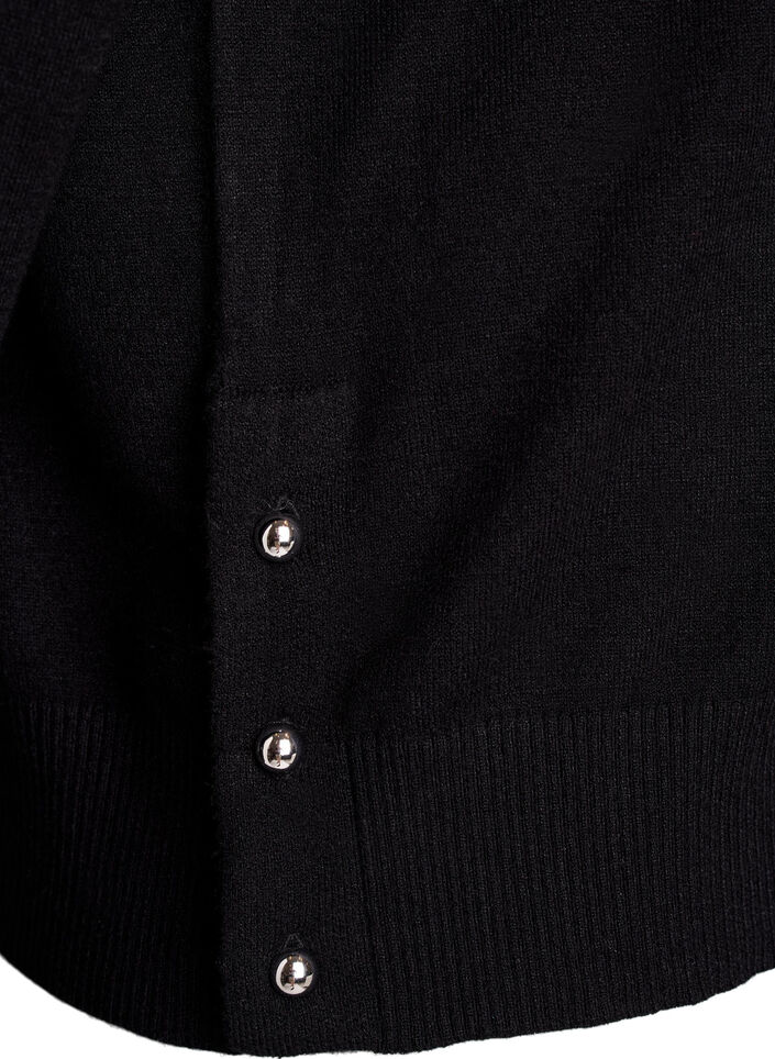 Gebreide blouse met col en knoopjes aan de zijkant, Zwart, Packshot image number 3