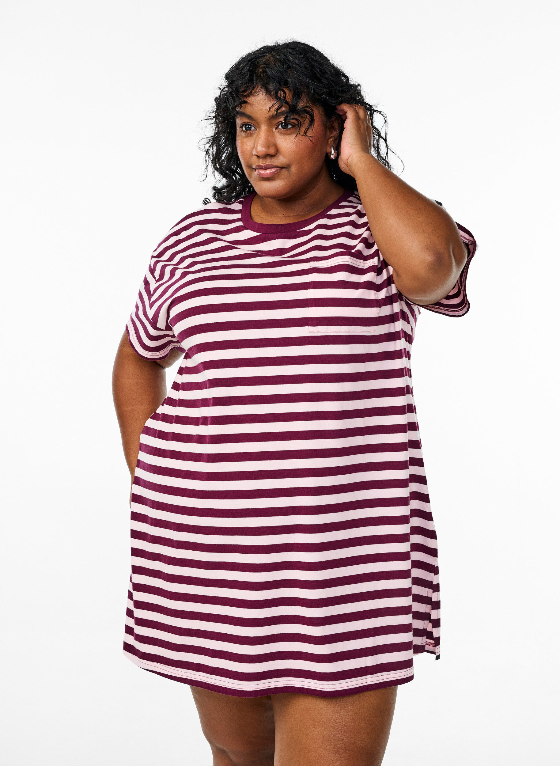 ZizziLang nachthemd van biologische katoen met strepen, Rood, Model image number 0