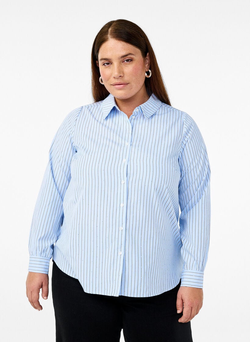 Gestreept shirt met studs, Blauw, Model image number 0