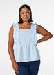 Top met ruitjes en ruchesdetails, Blauw, Model image number 0