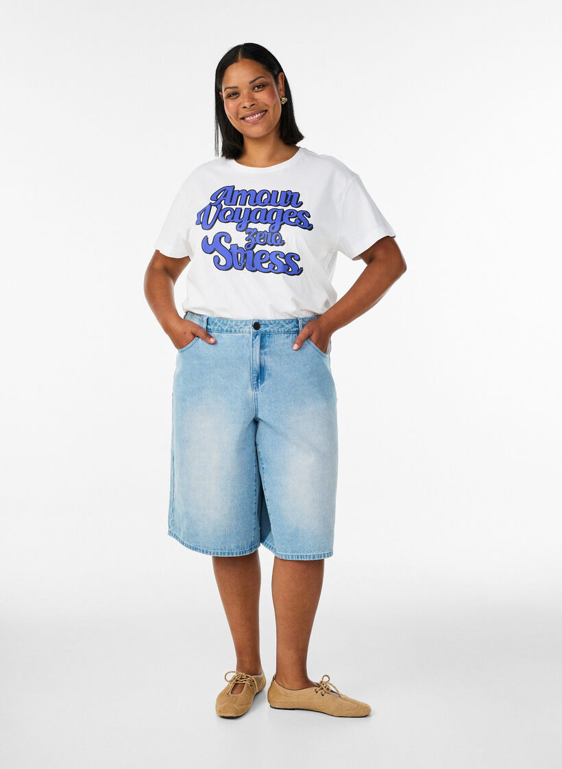 100% katoenen T-shirt met korte mouwen en print, Wit, Model image number 1