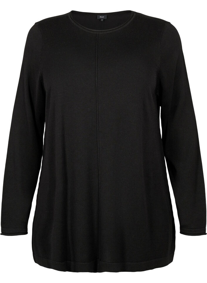 Gebreide blouse gemaakt van katoen en viscose., Zwart, Packshot image number 0