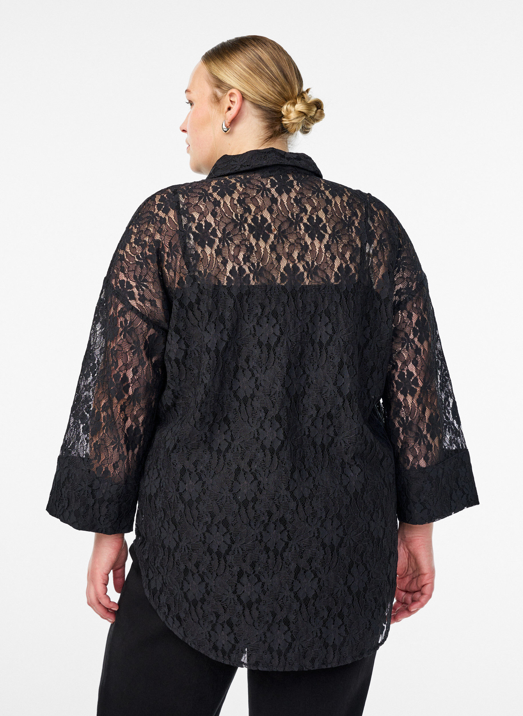 ZizziKanten shirt met 3/4 mouwen, Zwart, Model image number 2