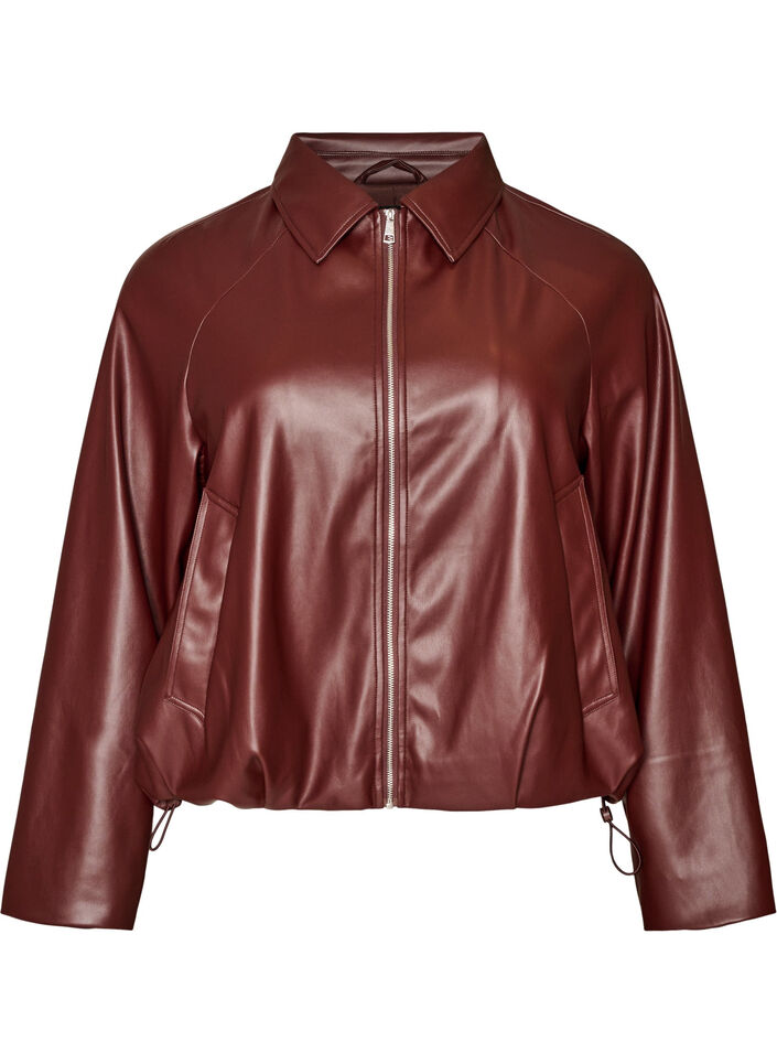 Bomber en similicuir avec ourlet &agrave; cordon de serrage, Marron, Packshot image number 0