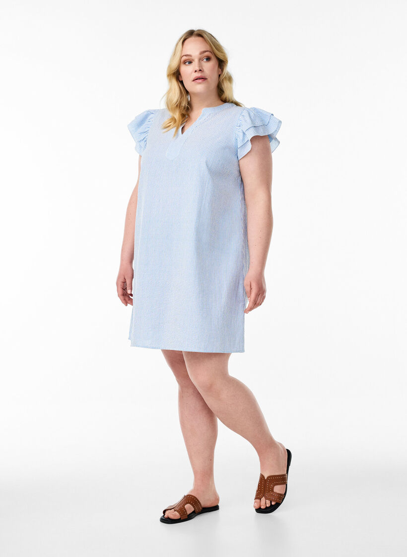Korte gestreepte jurk met ruches, Skyway Stripe, Model