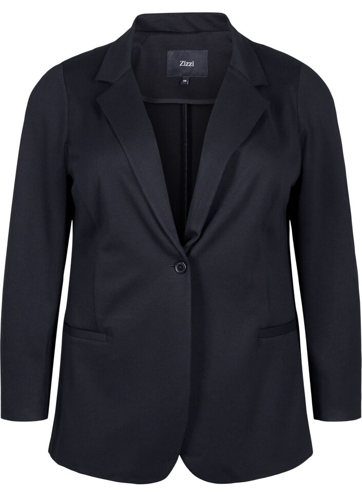Eenvoudige blazer met knoopsluiting, Zwart, Packshot image number 0