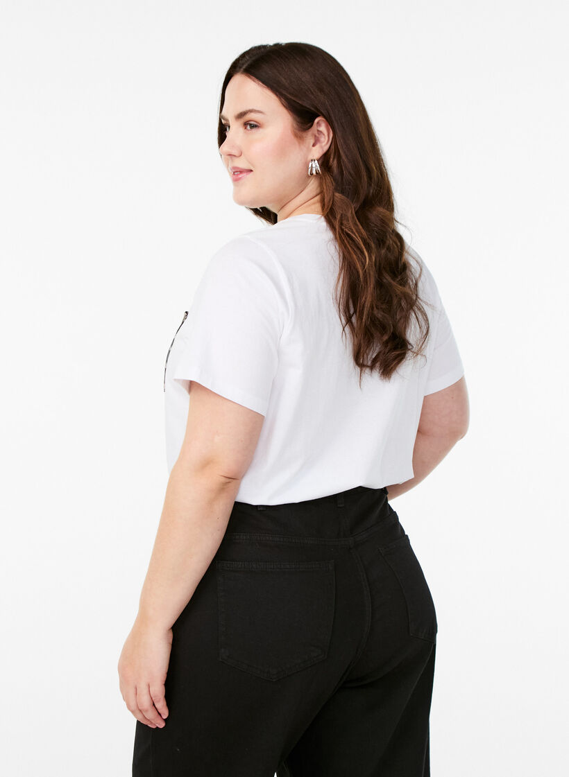 T-shirt met borstzakje, Wit, Model image number 2