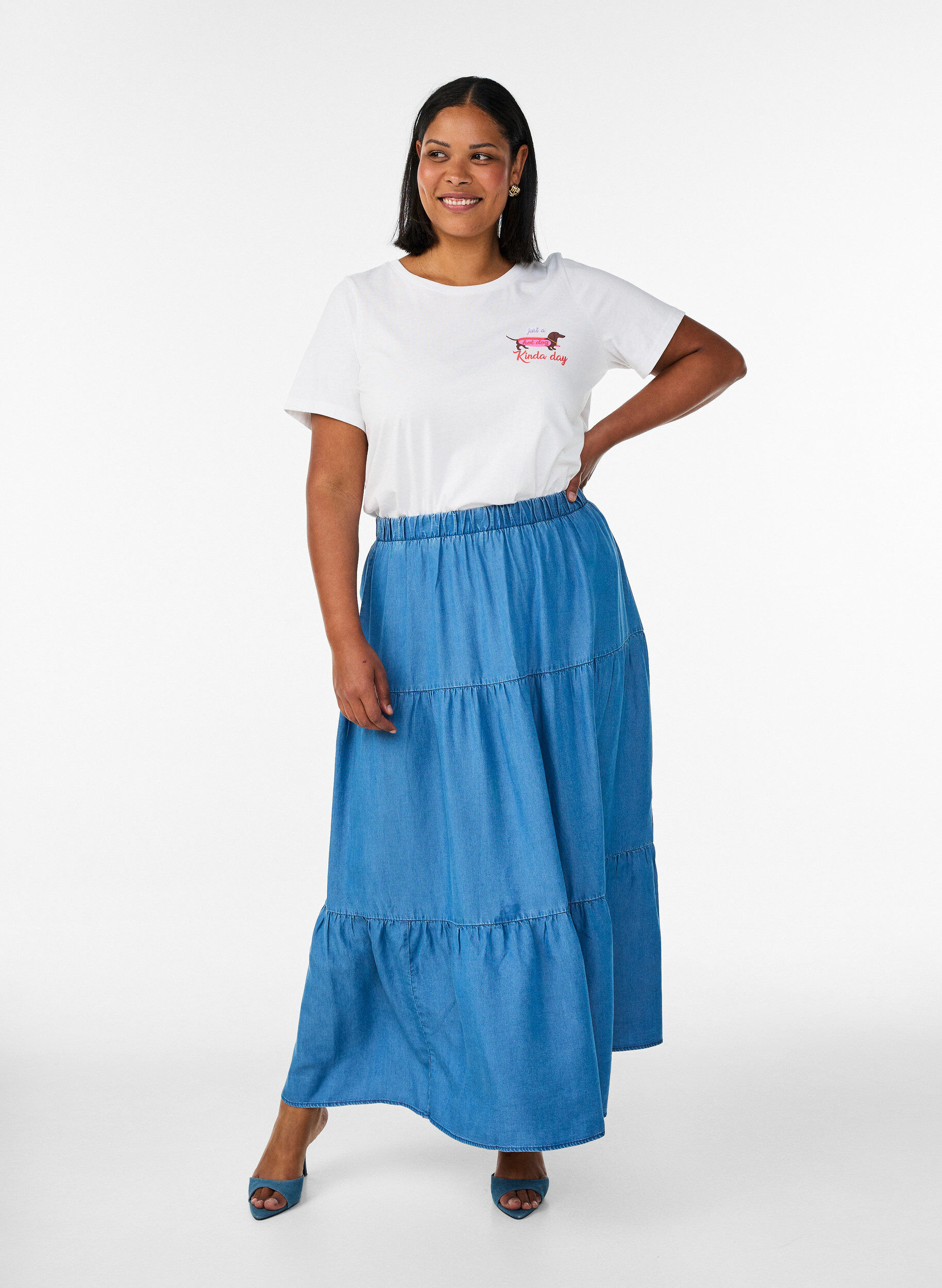 ZizziKatoenen T-shirt met print op de borst, Wit, Model image number 1