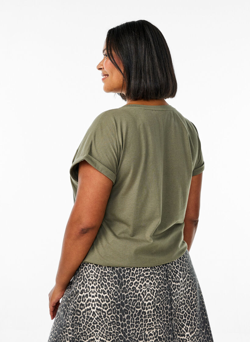 T-shirt met korte mouwen van katoenmix, Groen, Model image number 2