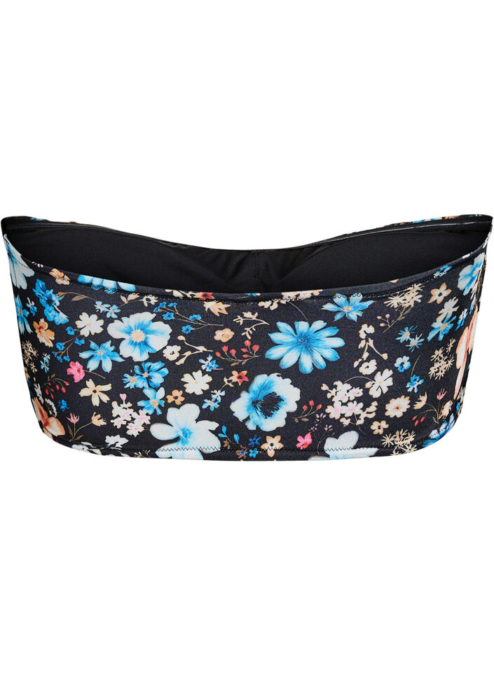 Haut de bikini bandeau &agrave; imprim&eacute; floral, Bleu, Packshot image number 1